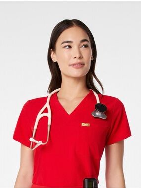 Figs Catarina One-Pocket Scrub Top - Pop Red
